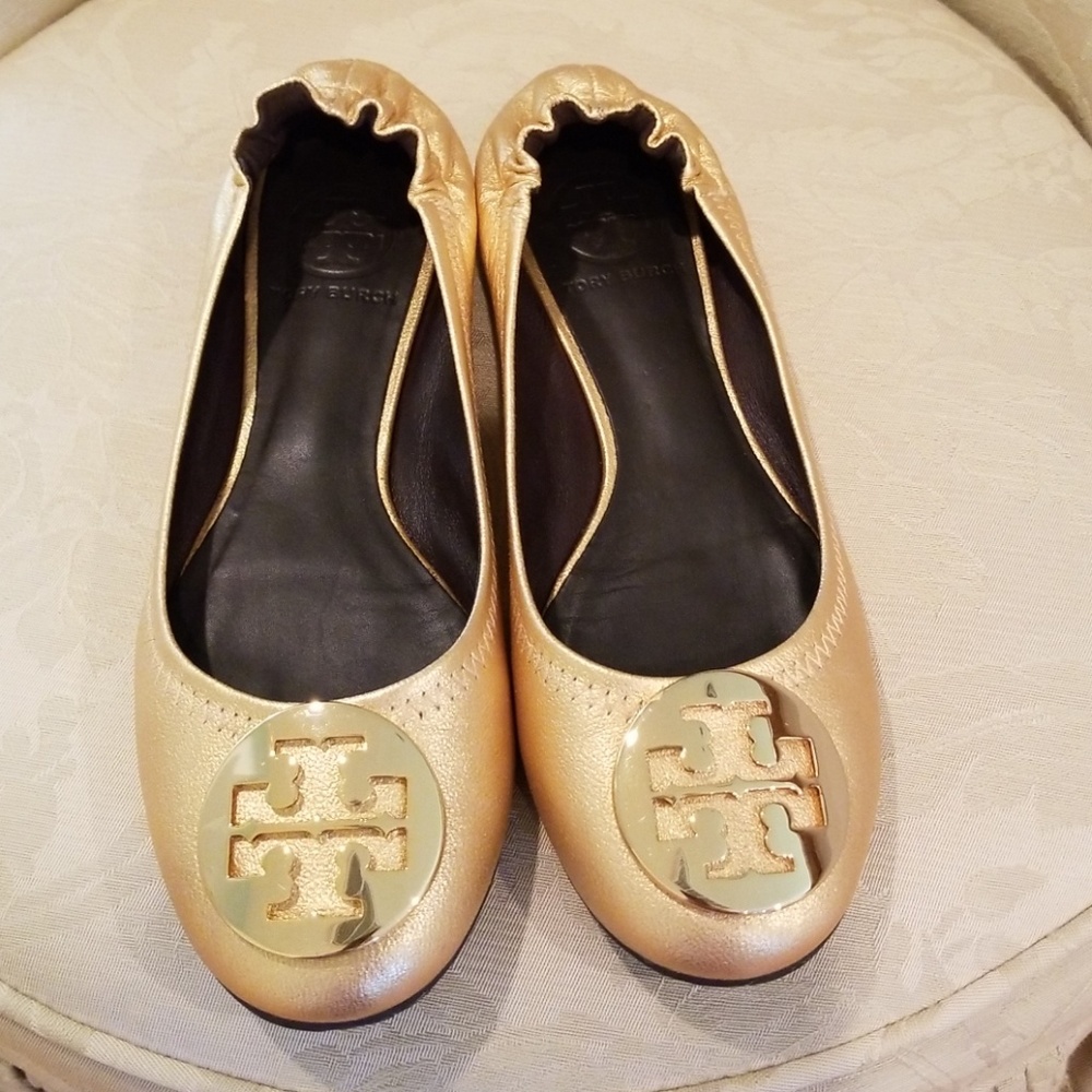 Tory Burch gold reva flats